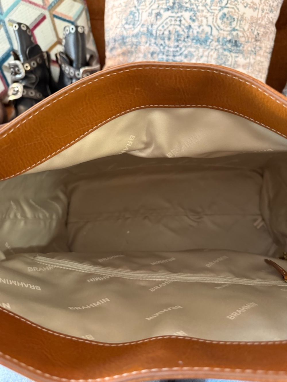 Brahmin Smooth Leather tan bag with matching wallet and pouch. NWOT - Picture 5 of 9